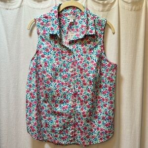 J. Crew Factory Button Down Sleeveless Floral Blouse Size M